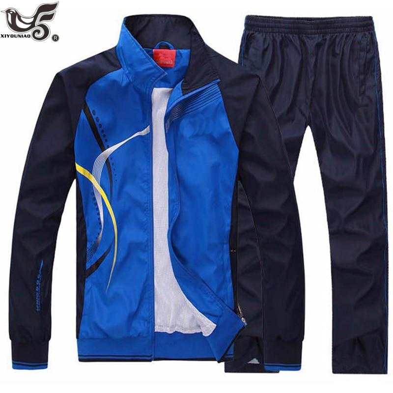 Herren-Set Frühling Herbst Herren Sportswear-Set Sportanzug Jacke + Hose Sweatsuit Herrenbekleidung XL blau