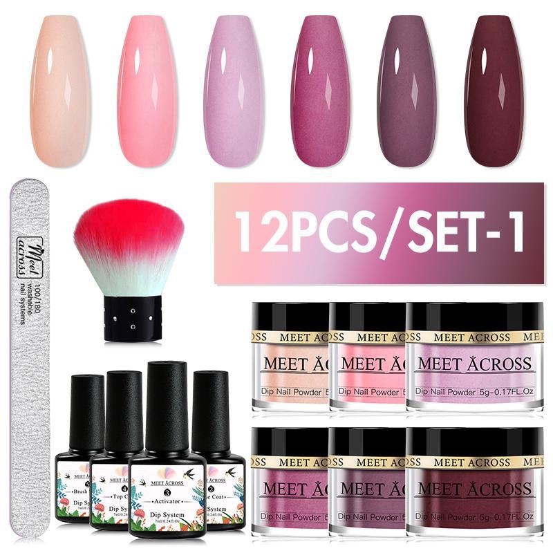ERFÜLLEN ÜBER 8Pcs/12Pcs/16Pcs Tauch System Nagel Kit Tauch Nagel Pulver Mit Basis Aktivator flüssige Gel Nagel Farbe Natürliche Trockene 12Pcs/set-1