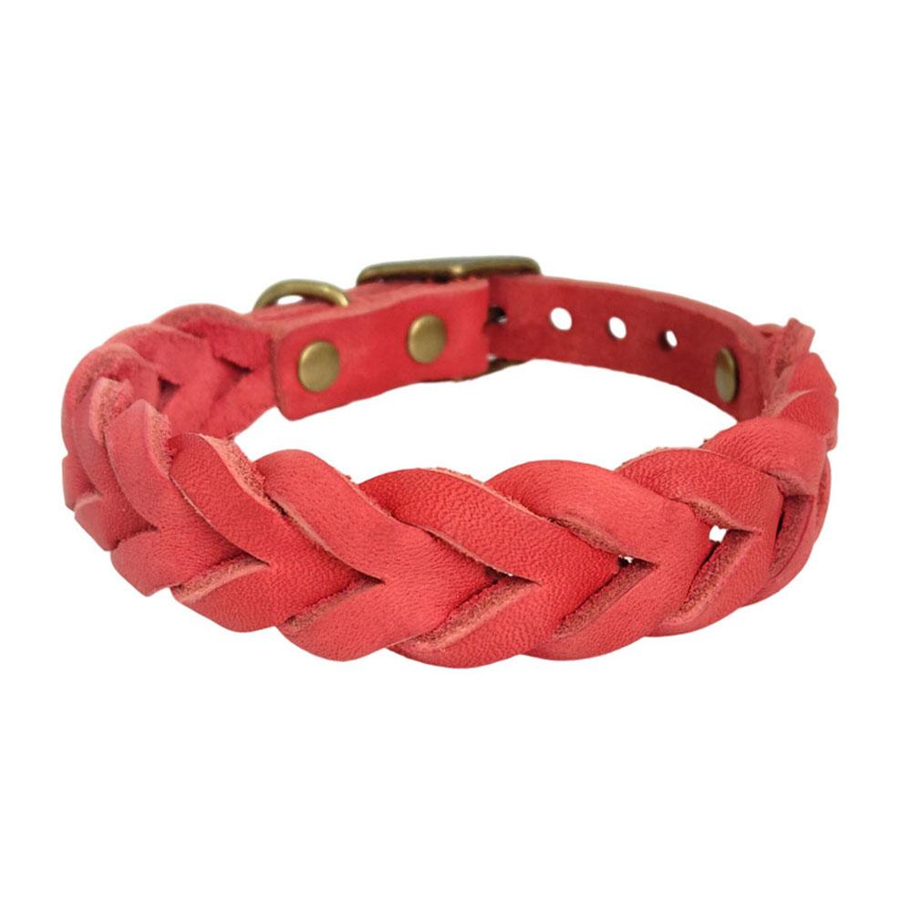Hundehalsbänder aus echtem Leder, langlebige Hundehalsbänder aus geflochtenem Leder für kleine, mittelgroße und große Hunde, Deutscher Schäferhund, Hundezubehör S neck 27-34cm rot
