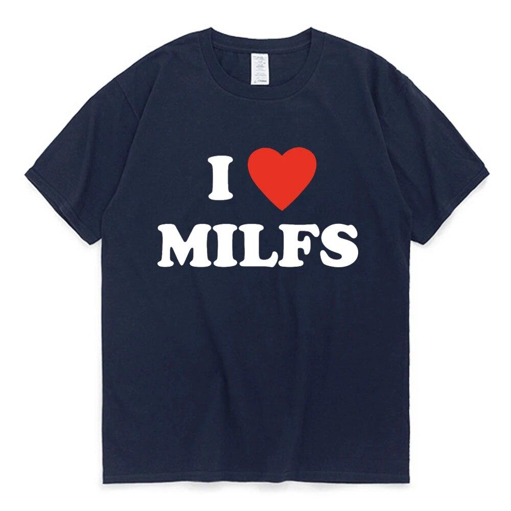 T-Shirts mit Aufdruck „I Love MILFS I Heart Hot Moms“ für den Sommer, für Männer und Frauen, kurzärmelig, lässig, Harajuku, modische T-Shirts XS navy blau