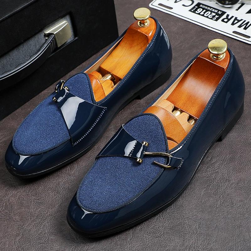 Mode Britischer Stil Leder Herren Freizeitschuhe Formelle Business Slipper Hochzeitskleid Slipper Flats Fahrmokassinschuhe Große Größe 48 41 blau