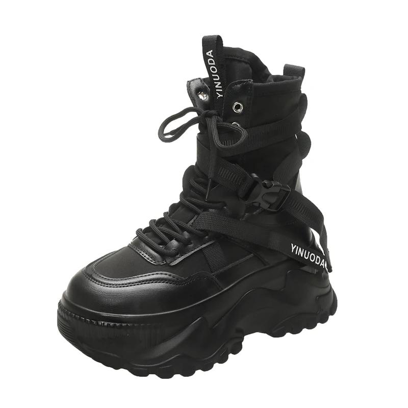 Mode Heiß Mode Damen Klobige Plateau Motorradstiefel Weiß Schnürstiefel Dicke Sohle Schuhe Frau Herbst Winter Knöchel Botas De Mujer 39 schwarz