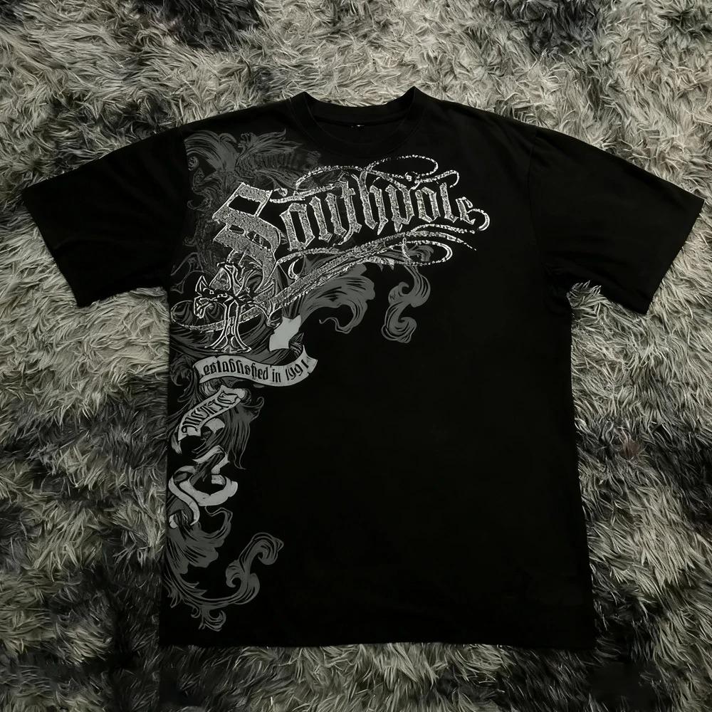 Klassischer Y2K Gothic Style T-Shirt Print Oversized T-Shirt High Street Shirts Gothic Rundhals Baumwoll-Tops Neues Herren Damen T-Shirt S
