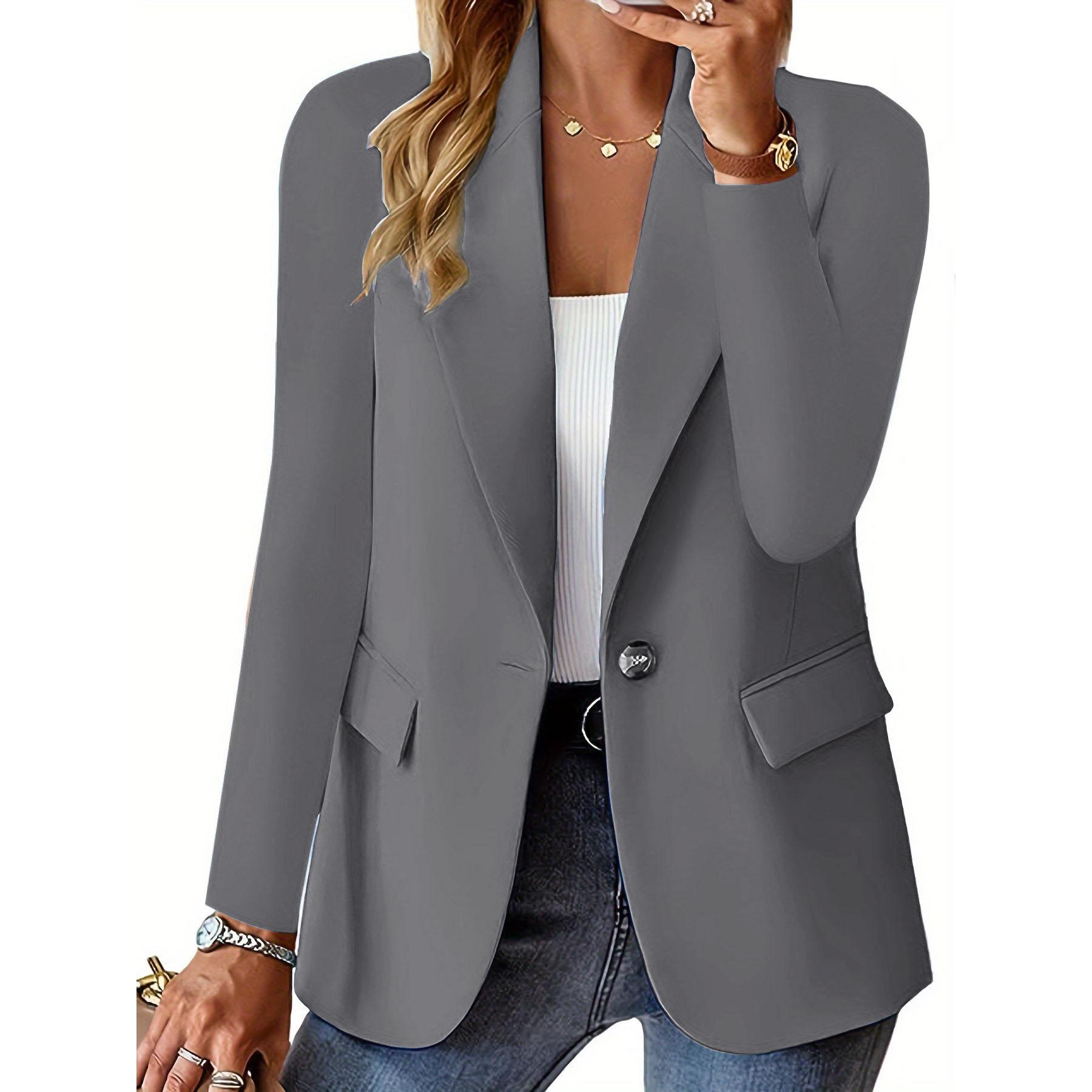 Damen Oversize Blazer Jacke Business Anzug Mantel Revers Langarm Solide Knopfleiste Lässig Elegant Mantel Trendy Loose Outwear XXL dunkelgrau