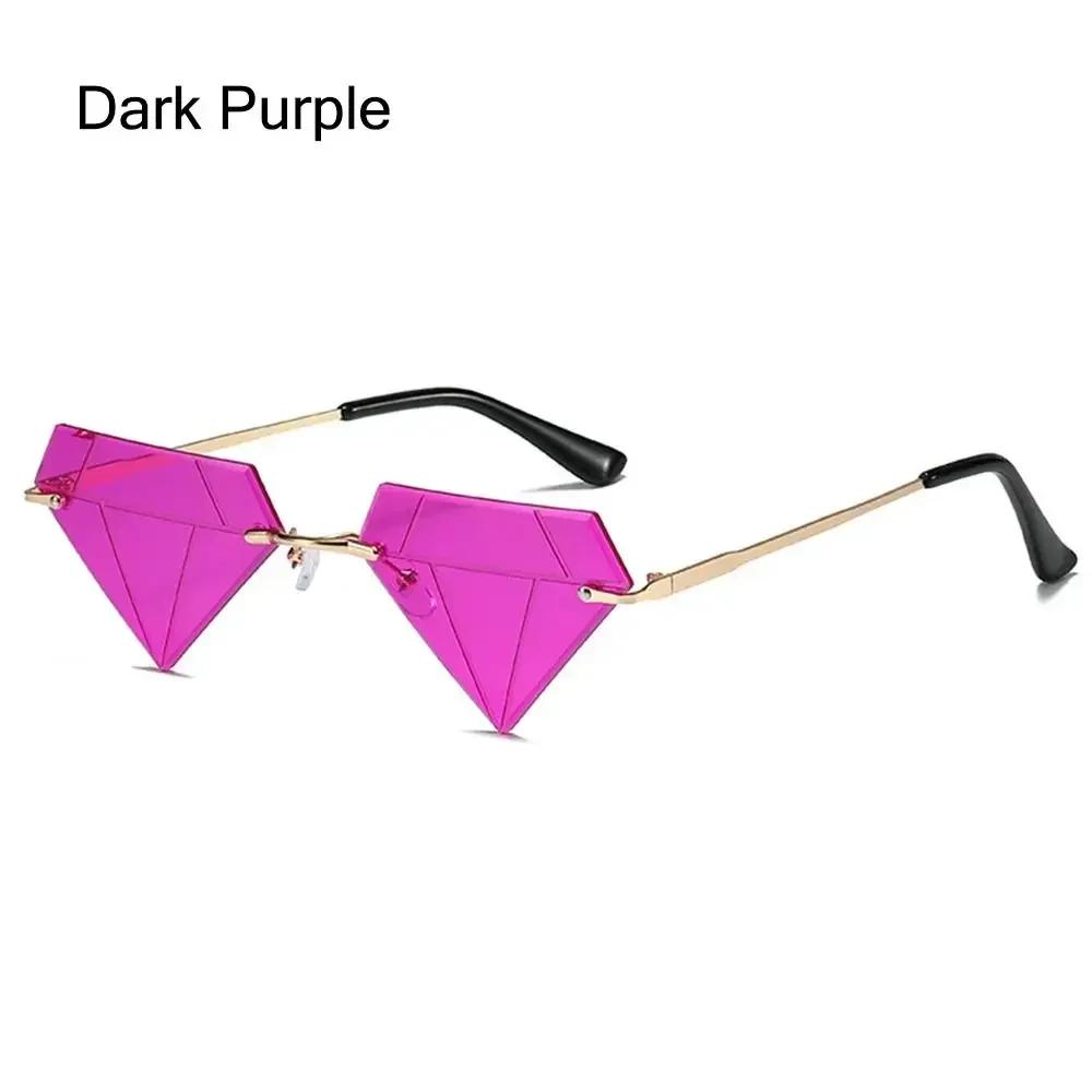 Vintage Brillen Abschlussball Diamantförmige Dreieck Sonnenbrillen für Damen Retro Tönungen Randlose Sonnenbrillen dunkelviolette