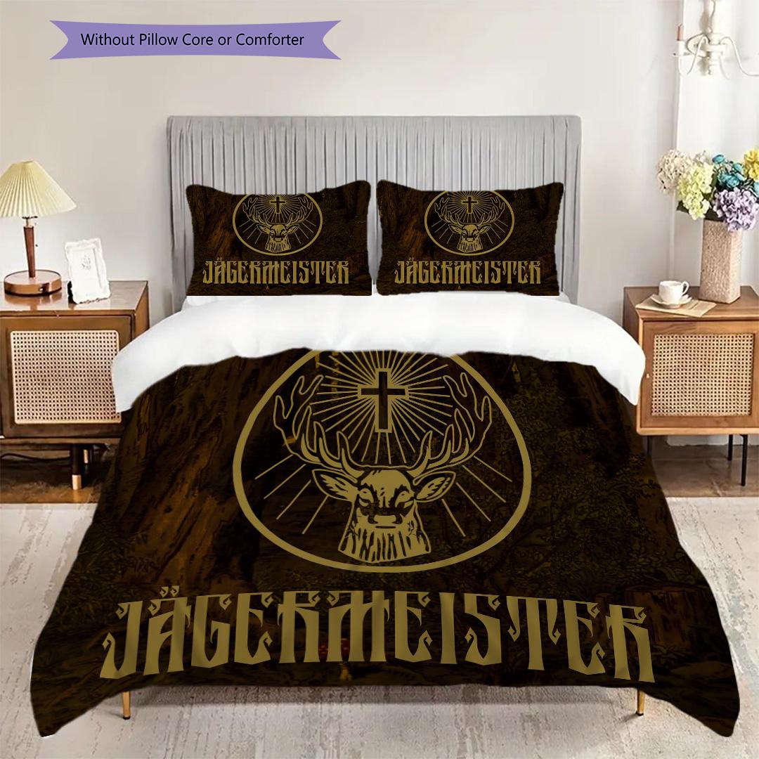 Jägermeister Symbol Stärke Erbe Dreiteiliges Set (1 Bettbezug + 2 Kissenbezüge, ohne Füllung) 2D Flach Weich und bequem 200x220cm