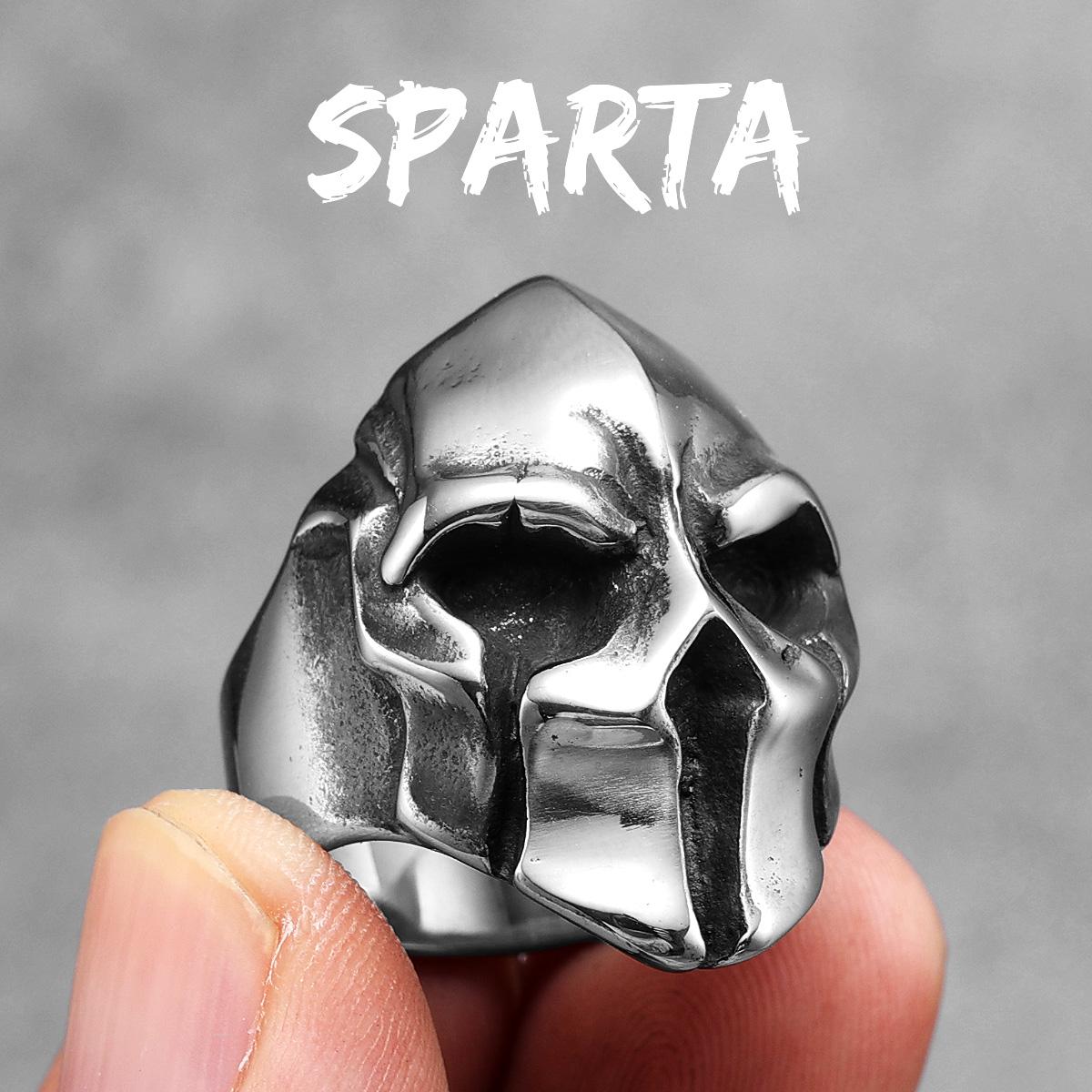 Edelstahl Herrenringe Spartan Helm Krieger Totenkopf Punk Rock Gothic für Biker Männlich Jungen Schmuck Kreativität Geschenk 12 white