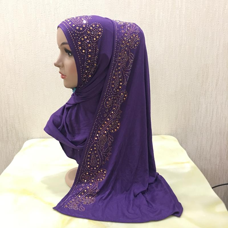 H099 hochwertiger weicher Jersey-Schal mit Steinen zum Überziehen Modal-Kopfschal Damen-Hijab islamischer Damen-Schal Kopftuch violett