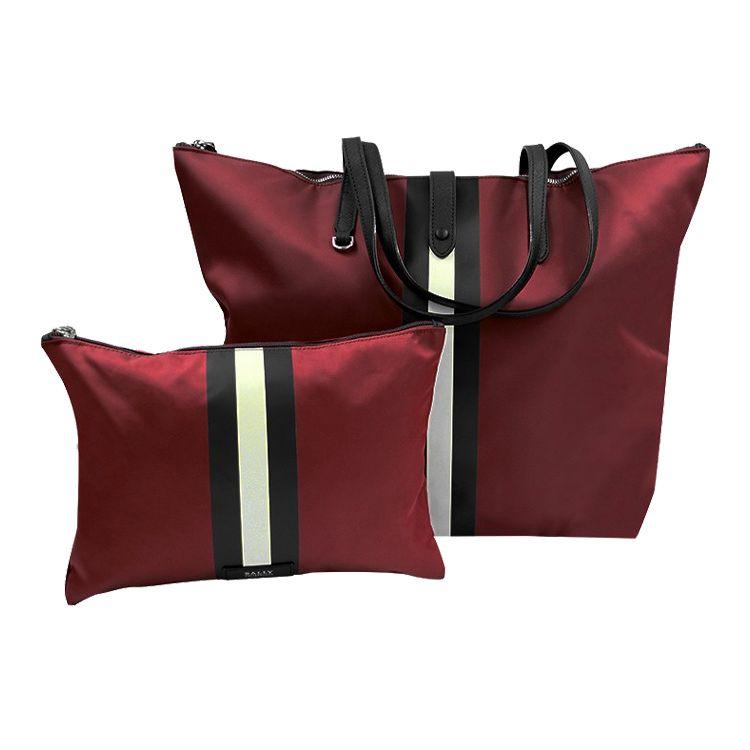 Bally Klassische Gestreifte Farbblock Große Kapazität Business Pendler Nylon Tragetasche Unisex Tragetasche Rot 6227200 Basic Set (Bag+Dust Bag)