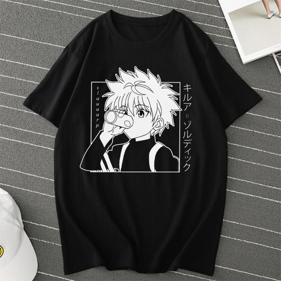 Männer Frauen T-shirt Tops Kawaii Hunter X Hunter T-shirt Killua Zoldyck T-shirt Rundhals Ausgestattet Weiche Anime Manga T Shirt kleidung XXL schwarz
