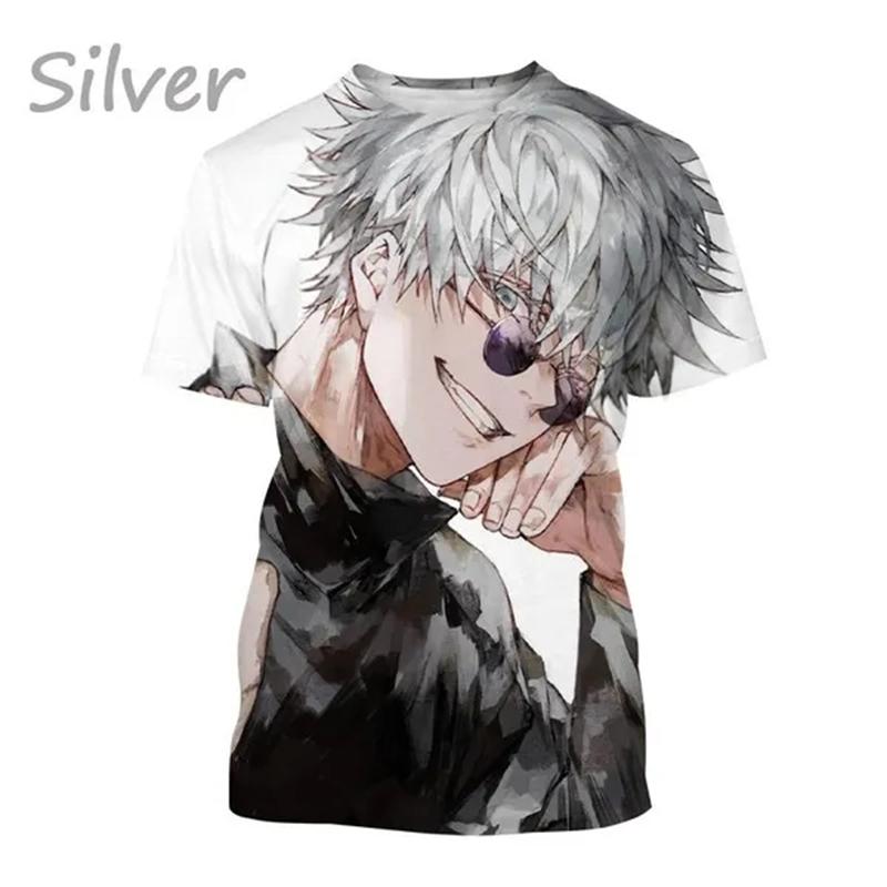 Neuestes Jujutsu Kaisen 3D-Druck-Lässiges T-Shirt Beliebtes klassisches Anime-Herrenmode-Harajuku-Top-T-Shirt Gojo Satoru-T-Shirt S gray