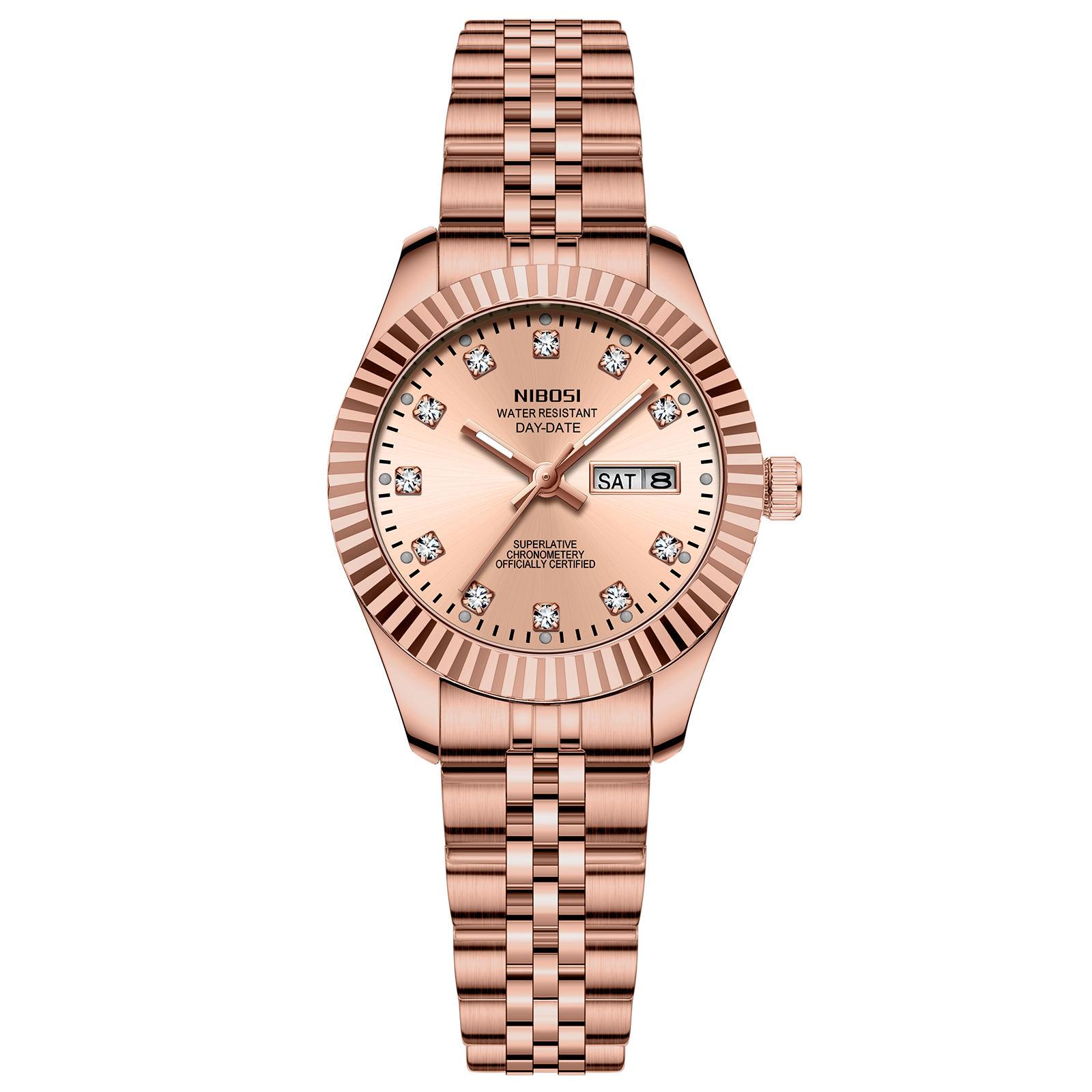 Nibosi 2697 Silber Gold Diamant Damen Uhren Edelstahl Armband Quarz Uhr Wasserdicht Kalender Leuchtend Damen Armbanduhren Nibosi 2697 rose gold