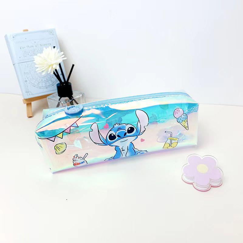 MINISO Stitch Cartoon Schüler Schreibwaren Laser Bleistifttasche TPU Wasserdicht Multifunktionale Schreibwaren Aufbewahrungstasche