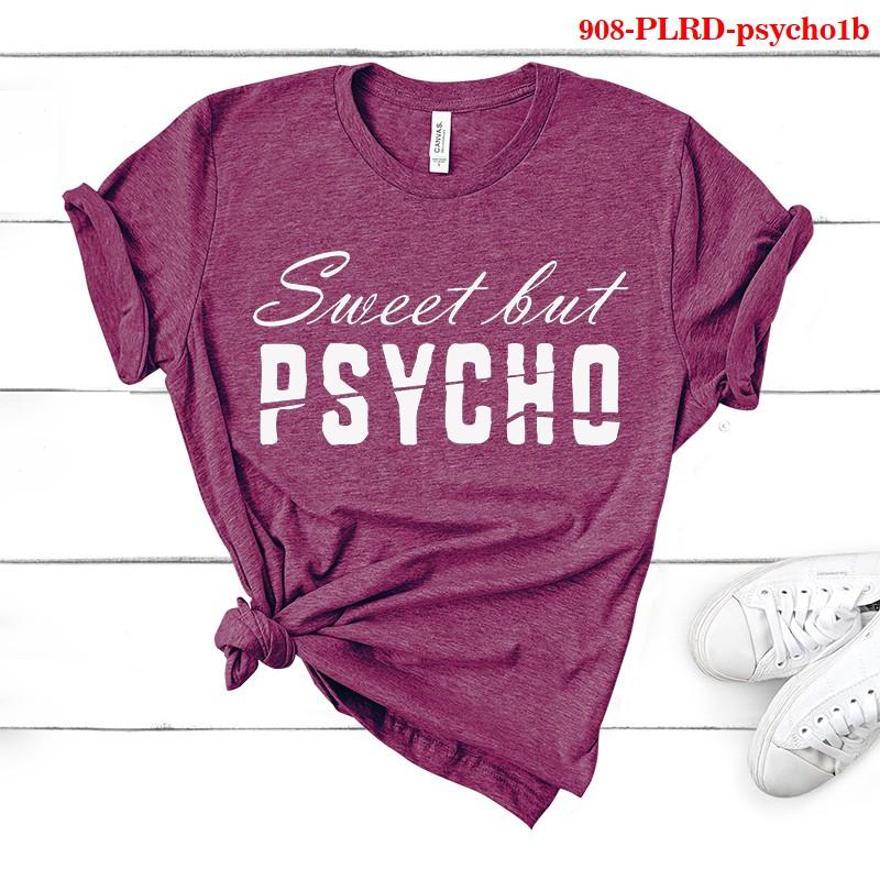 Damenmode Casual O-Ausschnitt Kurzarm T-Shirts Sweet But Psycho Print Tops Sommer weiche Shirts S violett/rot