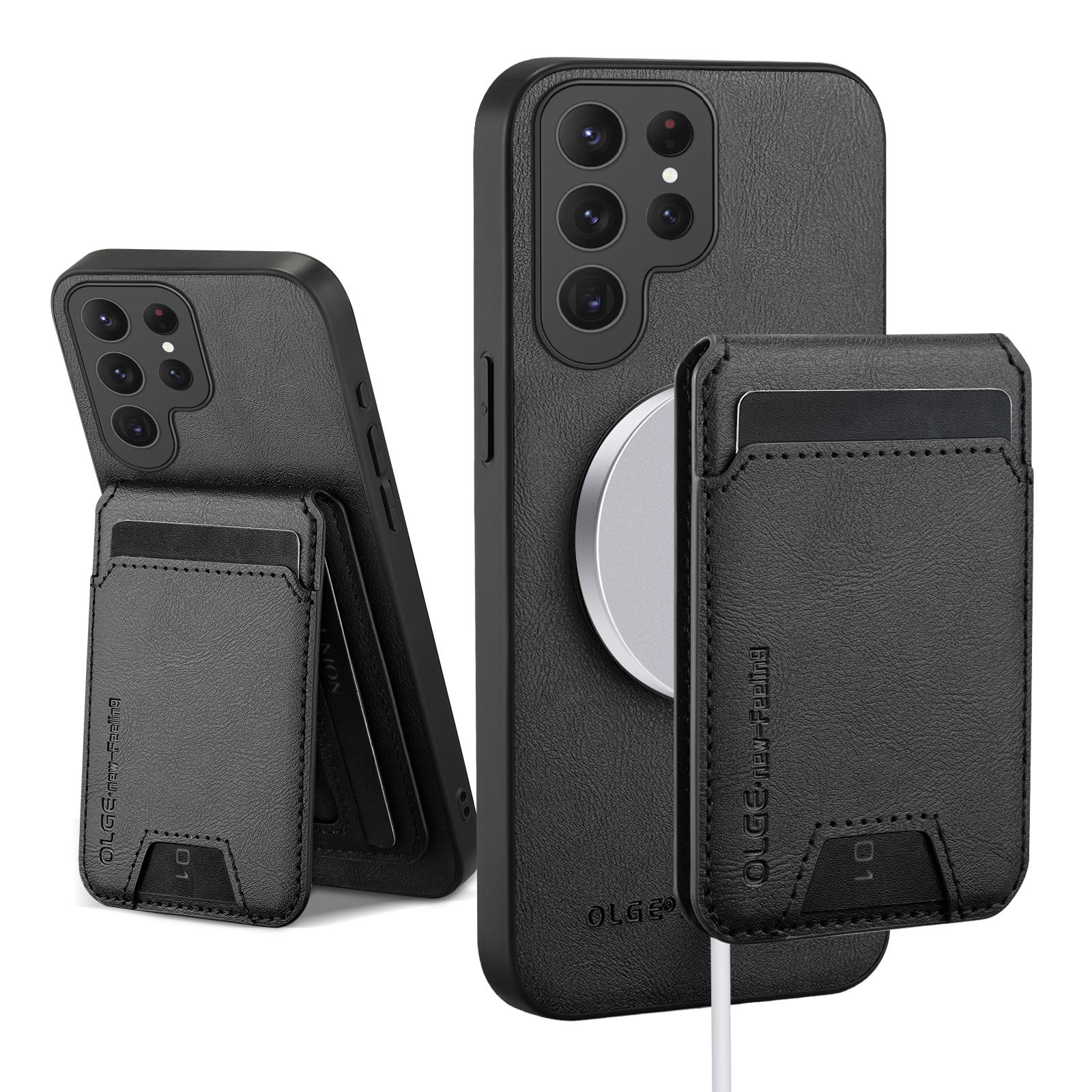 Brieftasche Kartenhalter Hülle für Samsung Galaxy S25 S24 S23 S22 S21 S20 Ultra Plus FE Edge Magnetische Hülle Leder Mag-safe Ständer Shell for Galaxy S22 Ultra schwarz