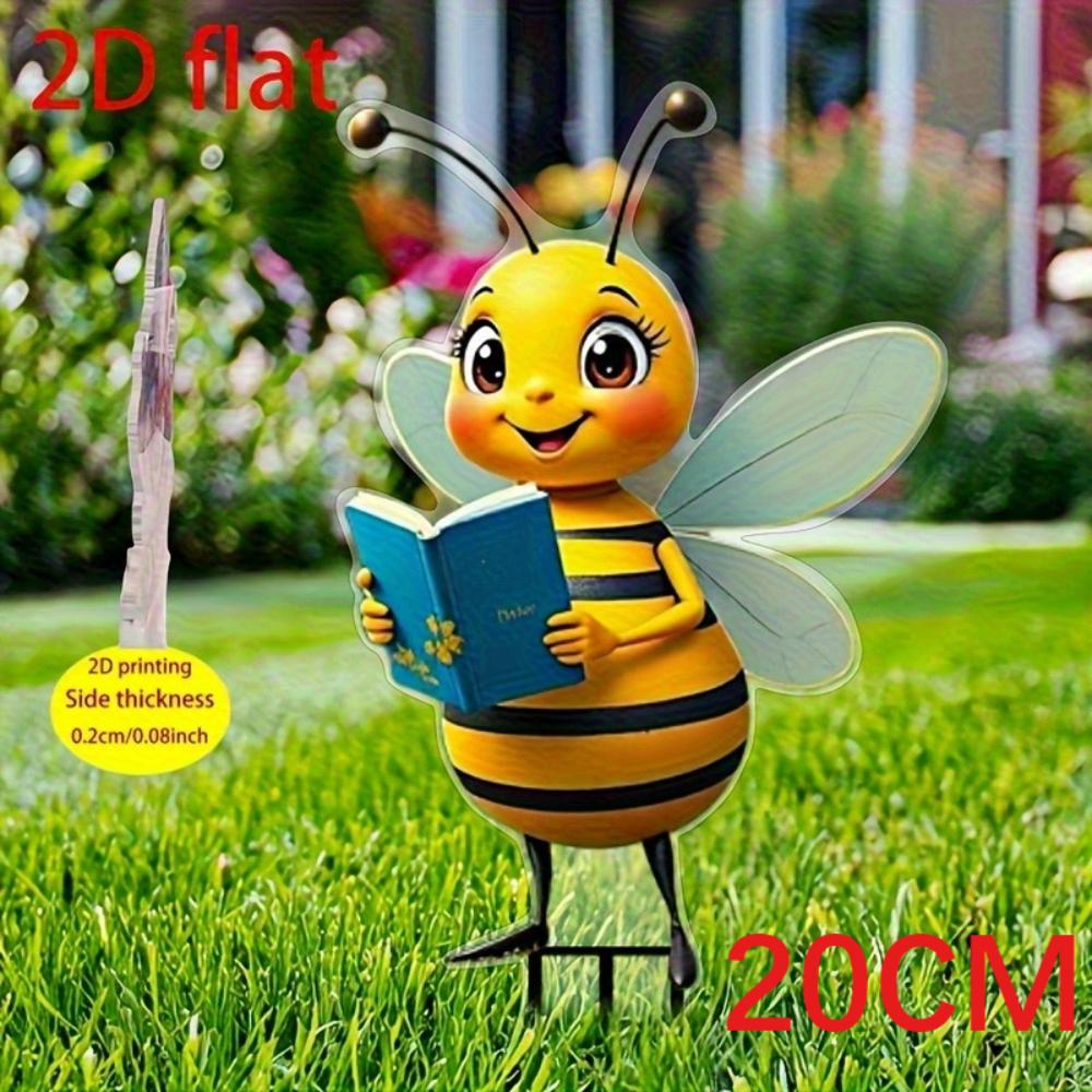 Flache 2D Acryl süße Lesebiene Garten-Dekorationsstäbe, geeignet für Blumentöpfe, Terrassen, Gärten und wasserdichte Außen-Boden Dekoration Acrylic fiber
