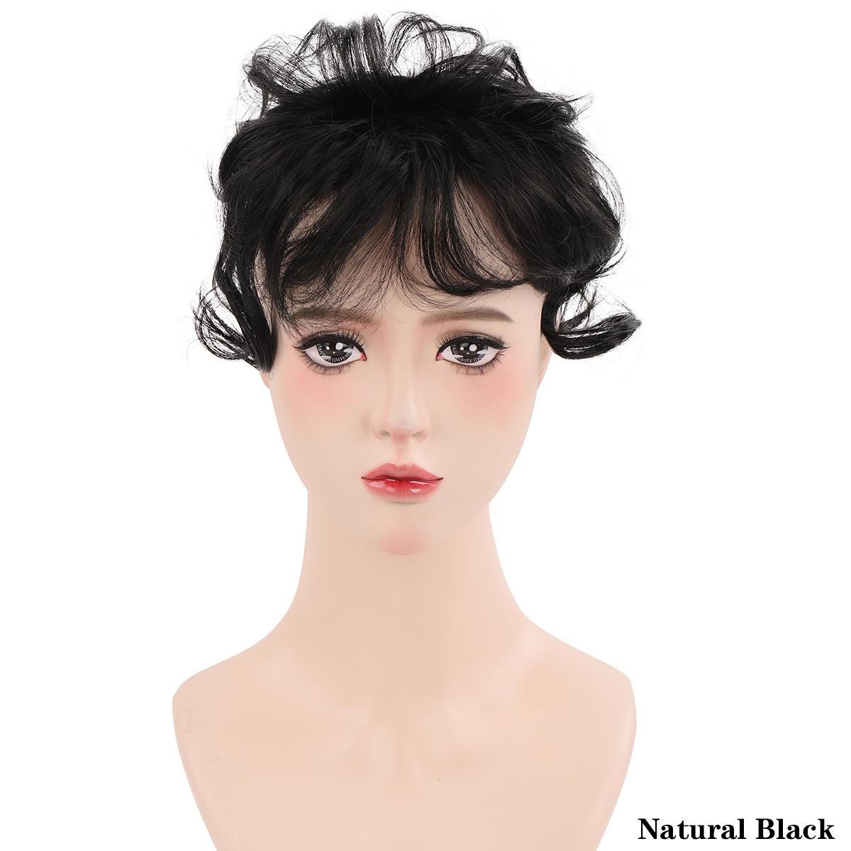 Synthetischer weiblicher Pony, kurzes Haar, lockiges Haar, Pony, Perücke, Clip-Top-Haar, natürliche Webart, Ersatz-Haarteile 25cm beige