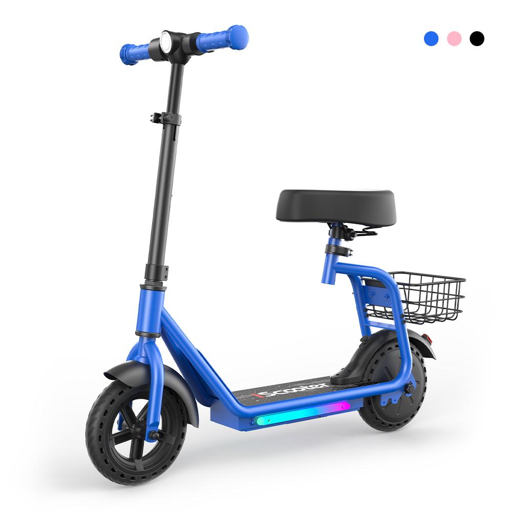 iScooter iK7 Kinder Elektroroller 250W 4,5Ah 8,5'' Reifen Abnehmbarer Sitz APP-Steuerung 3 Geschwindigkeiten Reichweite 11-15KM Elektroroller für Kinder blau