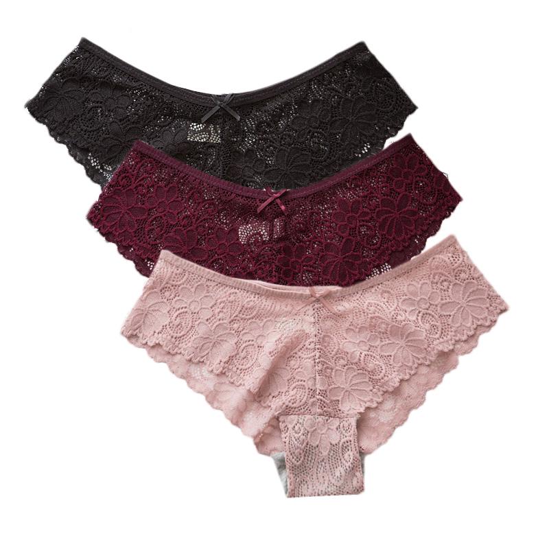 1/3 STÜCK Sexy Spitzen-Slips Damenmode Gemütliche Dessous Verführerische Hübsche Slips Hochwertige Baumwolle Niedrige Taille XL bunt