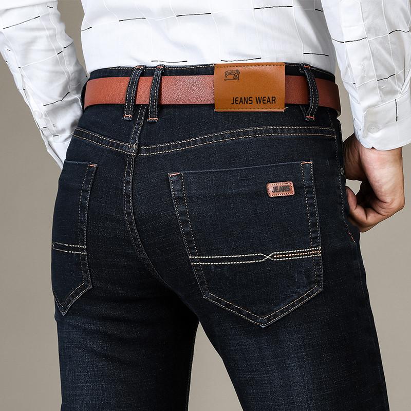 Business Herren Jeans Casual Straight Stretch Mode Klassisch Blau Schwarz Arbeits Denim Hose Männliche Markenkleidung 30 schwarz