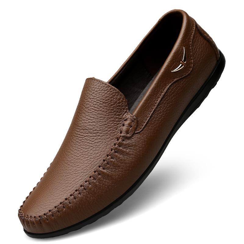 Männer Echtes Leder Marke Mode Schuhe Für Männer Klassische Britische Schuhe Trend Atmungsaktive Casual Flache Schuhe Fahren Schuhe 42 khaki