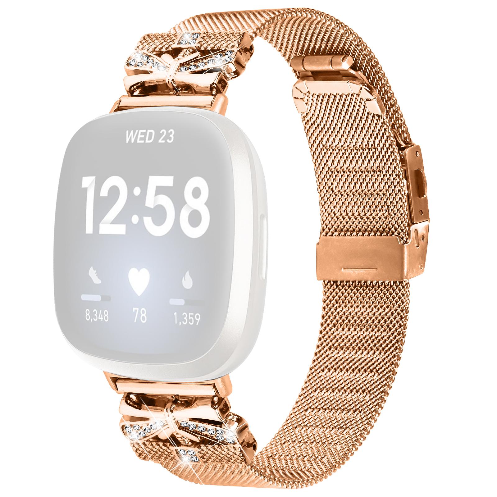 Für Fitbit Versa 4/Sense 2 Armband Strassdekor Galvanisierung Edelstahl Uhrenarmband Rose Gold