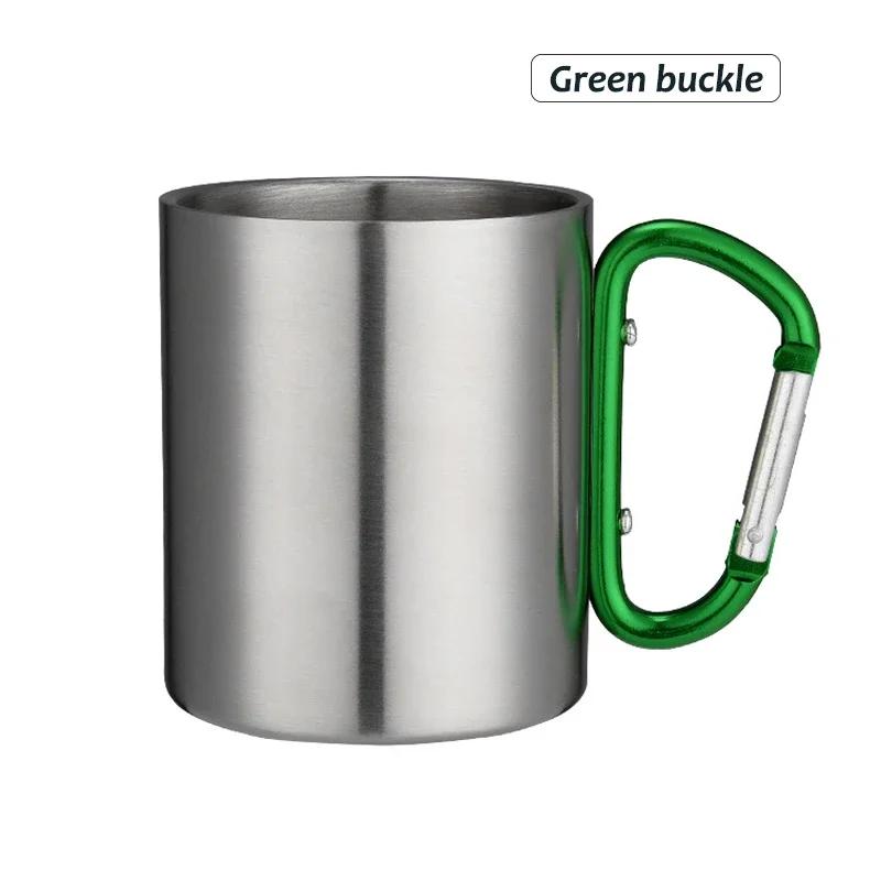 200ml Outdoor Camping Becher Edelstahl Tasse Reisen mit Karabiner Griff Kaffee Tee Becher Kochgeschirr Set Outdoor 150-200ml grün