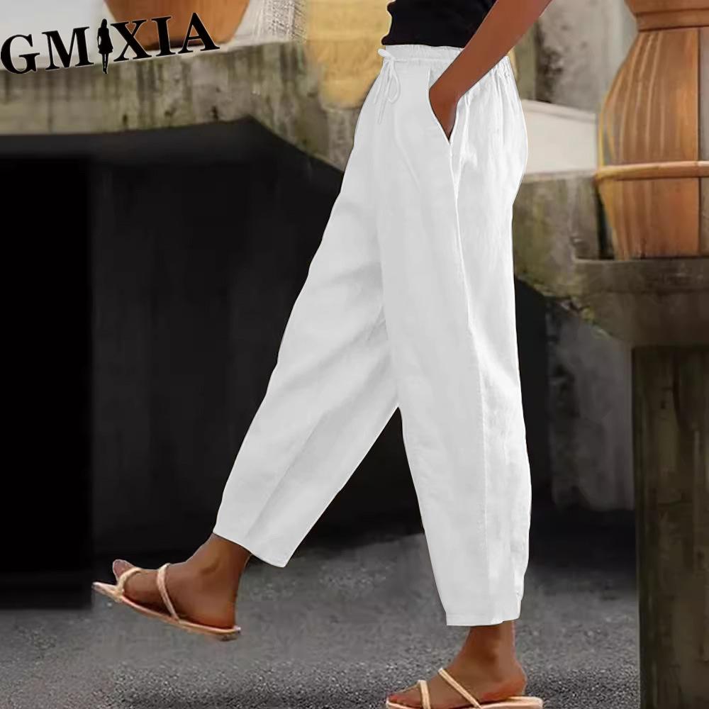 GMXIA Damenmode Lässige Einfarbig Bedruckte Hosen & Caprihosen XL weiß