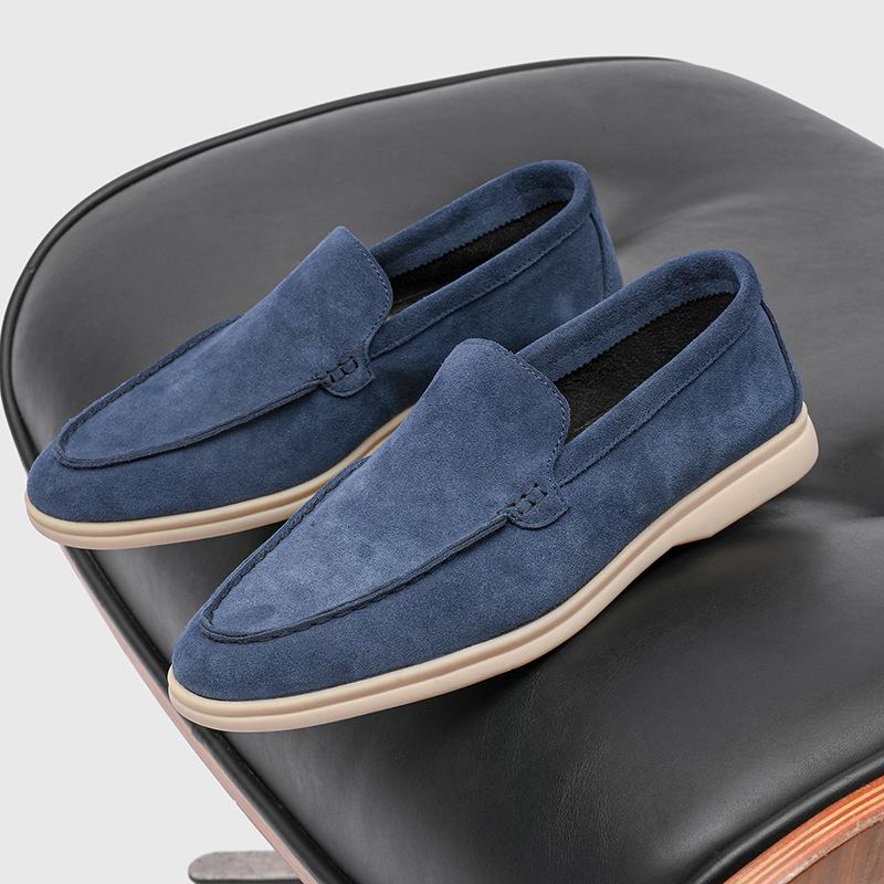 Mode Herren Klassischer Britischer Stil Slipper Mokassins Kuhveloursleder Echtes Leder Mode Herren Freizeitschuhe Herren Outdoor Fahr-Flats 42 dunkelblaue