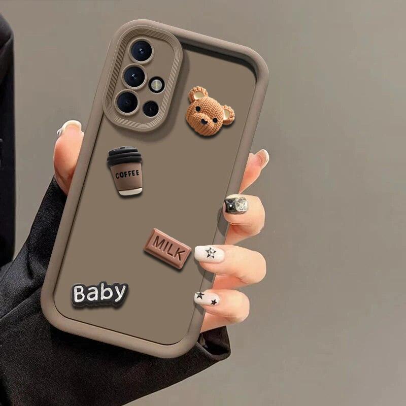 3D Cartoon Bär Kaffee Milch Telefon Fall für Samsung Galaxy A51 A71 A55 A35 A25 A15 A05 A05S A54 A34 A24 A14 a04S A53 A33 A23 A13 A03 A52 Silikon Abdeckung Samsung Galaxy A24 (4G) kaffeebraun