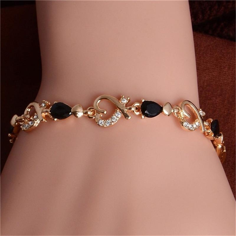 Damenmode Goldfarbenes Herzarmband Damen 4 Farben Steine ​​Armbänder Armreifen Schmuck Geschenk schwarz