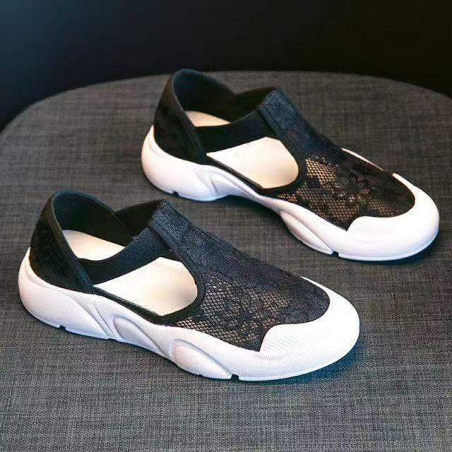 Frauen Baotou Schwamm Kuchen Dicken sohlen Atmungsaktive Casual Flache Schuhe Frauen Plattform Schuhe Frauen Schuhe 36 schwarz