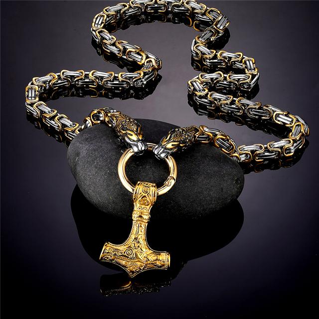 Herren Drachenkopf Halsketten Wikinger Vegvisir Amulett Anhänger Nordische Runen Anker Edelstahl Mix Gold Königskette Schmuck 80cm