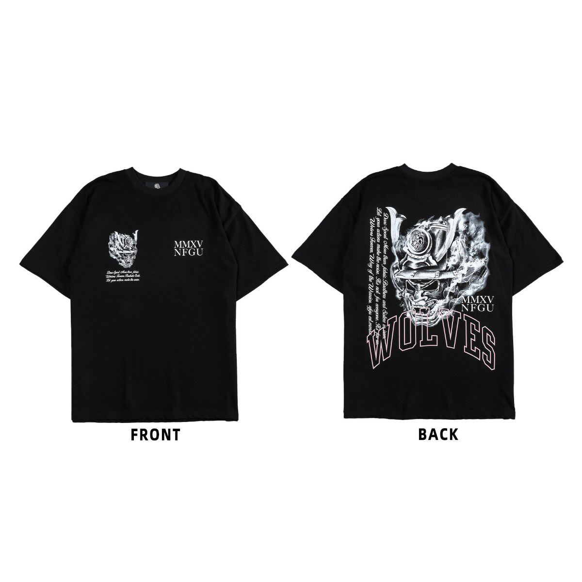 Neues DARCSPORT Wolfskopf Bushido Kurzarm Herren und Damen Oversized Yk2 Amerikanischer Sport und Freizeit Locker Bedrucktes Baumwoll-T-Shirt XXL schwarz