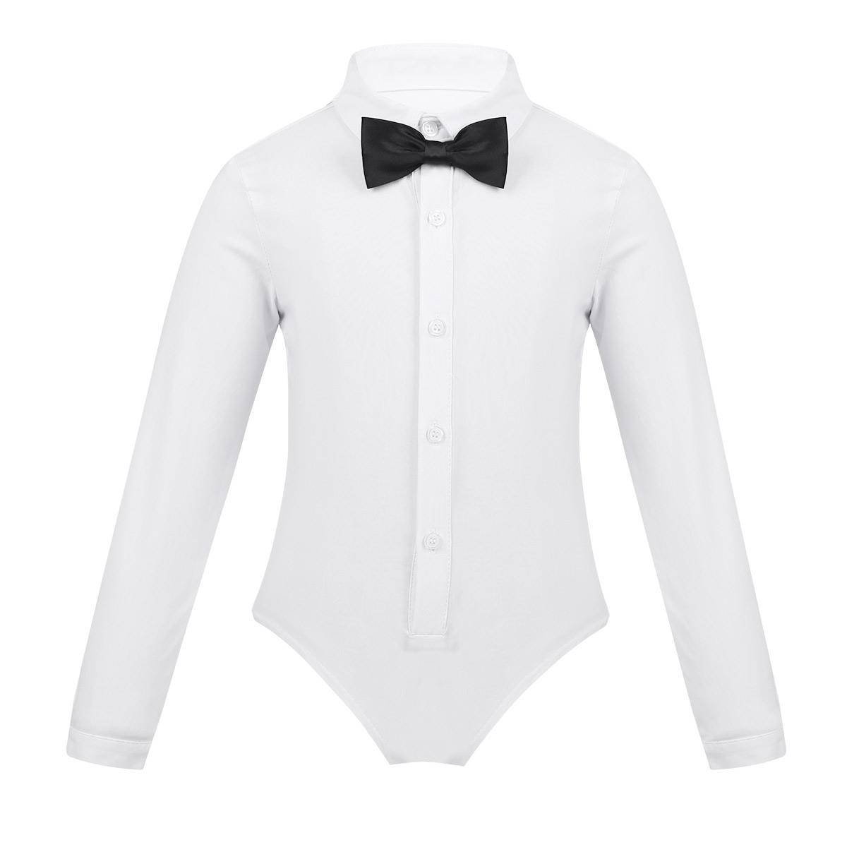 Einteiliger Latin-Bowtie-Strampler für Kinder, Tanzshirt, Top, Trikot, Body, Gesellschaftstanz-Kostüm 3-4 Years weiß