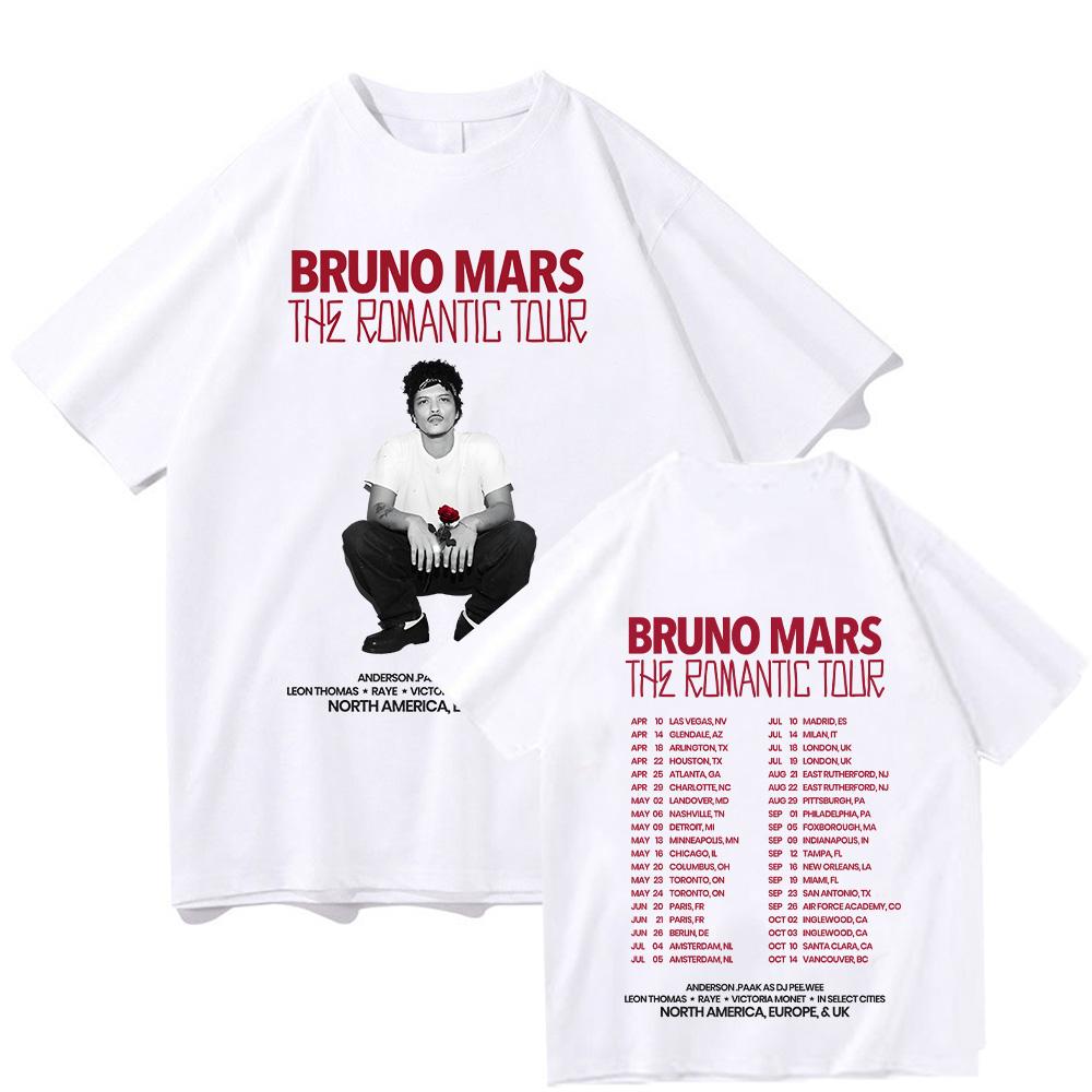 Bruno Mars The Romantic 2026 Tour T-Shirt Bruno Mars T-Shirt Unisex Jugend- und Erwachsenen-T-Shirt Konzert-Outfits Baumwolle Komfortable Schicke Oberteile XS weiß