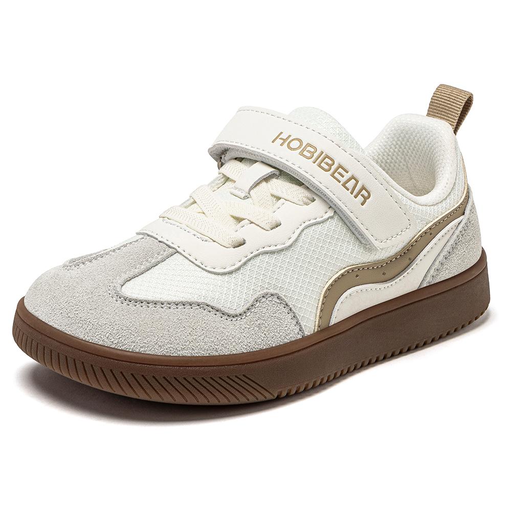HOBIBEAR Kinder Weite Zehen Barfußschuhe Klettverschluss Minimalistische Sneaker Kunstleder Netz Retro Wanderschuhe für Großes Kind 31 beige