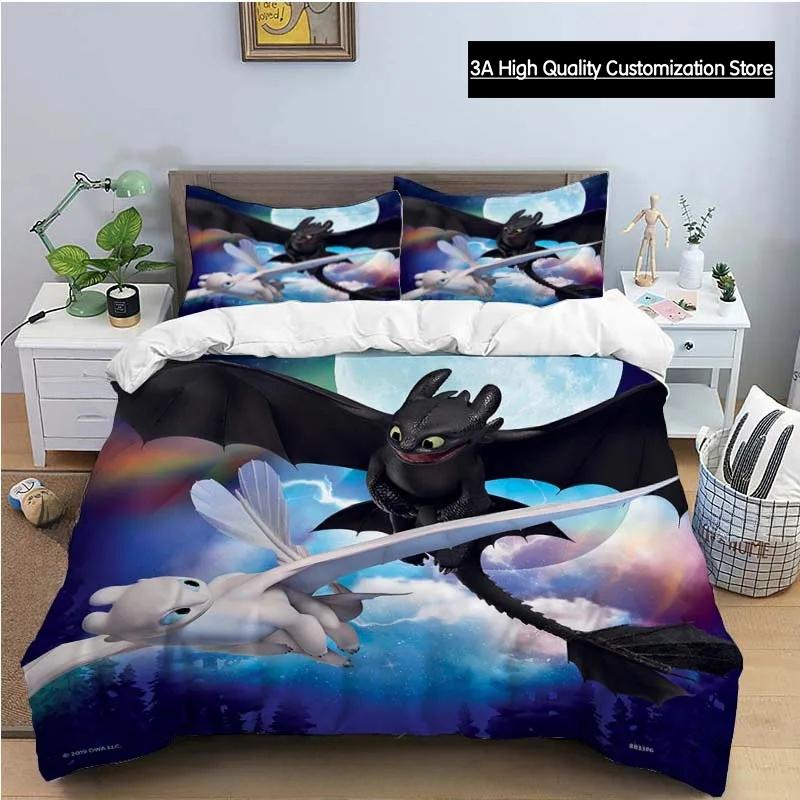 Cartoon-Drachen-Bettwäsche-Set Niedliche Süße Bettbezug mit Kissenbezug Einzelbett Doppelbett King-Size-Bettdecke Bettdecke Heimtextilien EU King(240*220cm)3pcs