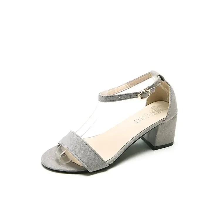 2024 Neue Mode Offene Zehe Quadratischer Absatz High Heels Sandalen Damen Sommerschuhe Mode Sexy Schnallenriemen Damenschuhe Größe 33-40 39 graue