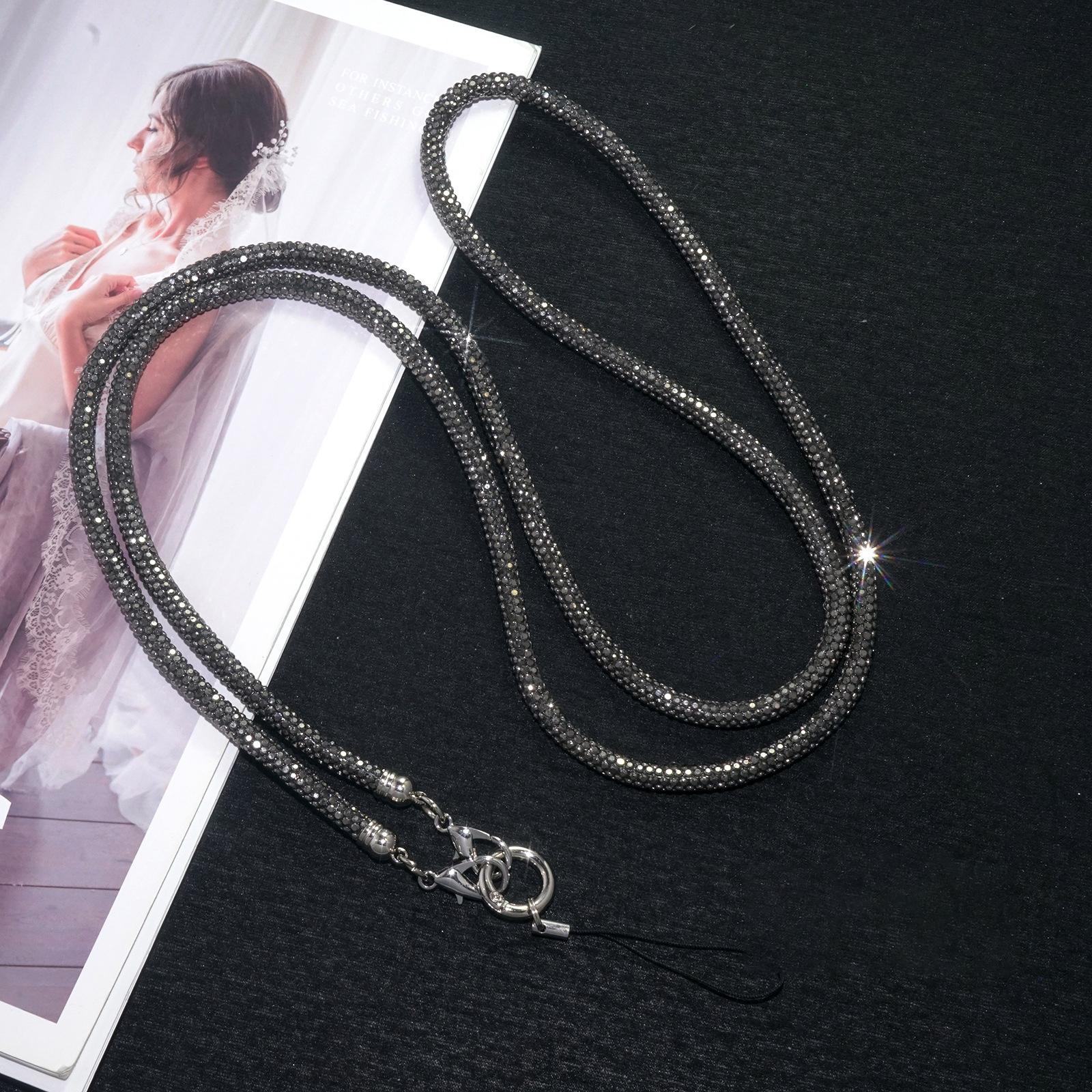 Neues Luxus Kristall Strass Handy Lanyard Helle Bling Bling Handyhülle Kettenriemen Handy Anti-Verlust Seil Handy Zubehör 70cm graue