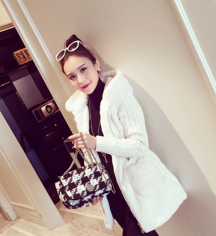 ZWEI Verdicken Jacke Pelz Strickjacke Pullover Mantel Mantel Frauen Winter Warm Gestrickte Lange XXXXL weiß