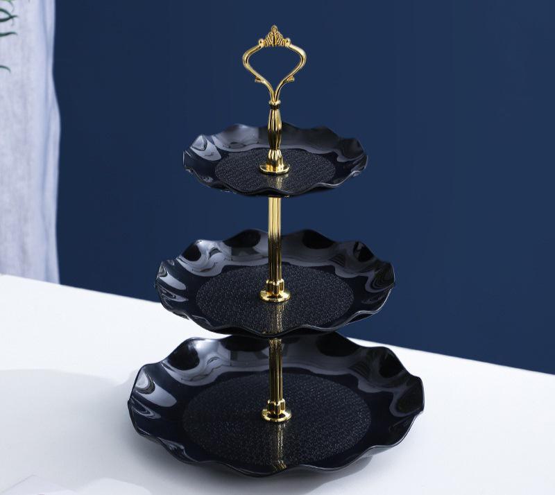 Europäischer mehrschichtiger Obstteller für das Wohnzimmer – ideal für Süßigkeiten, Snacks und Desserts schwarz