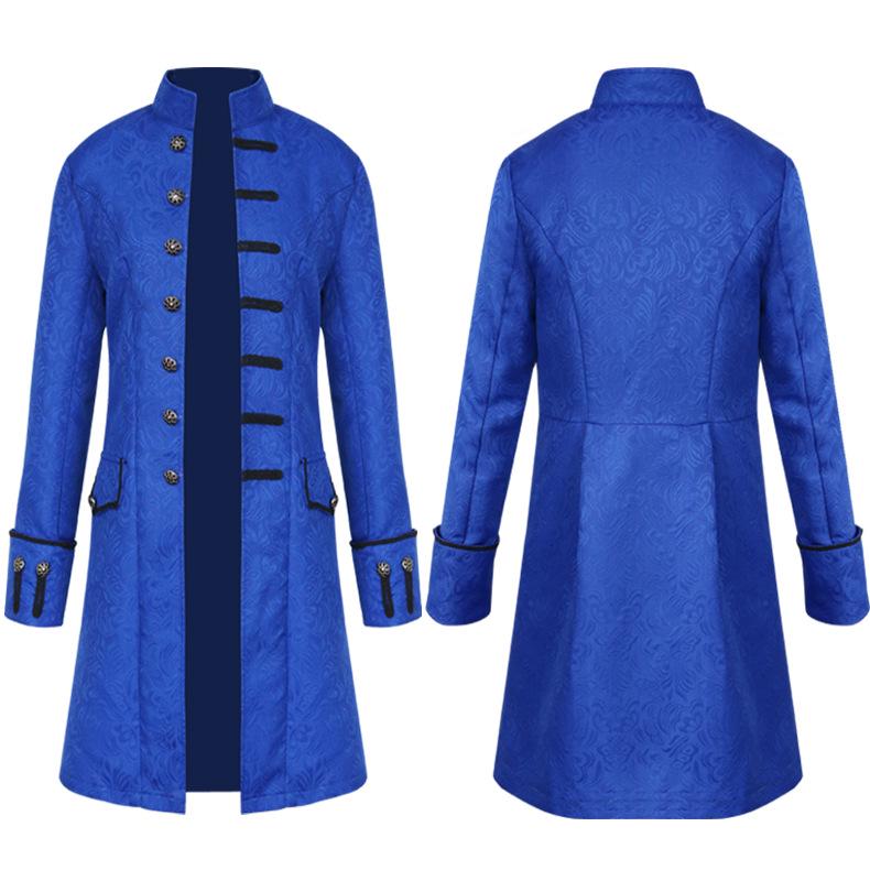 Herren-Gehrock aus Samt, Gothic, Steampunk, viktorianisch, mittelalterliche Renaissance, Hofritter-Uniform, Abendparty-Kostüme L blau