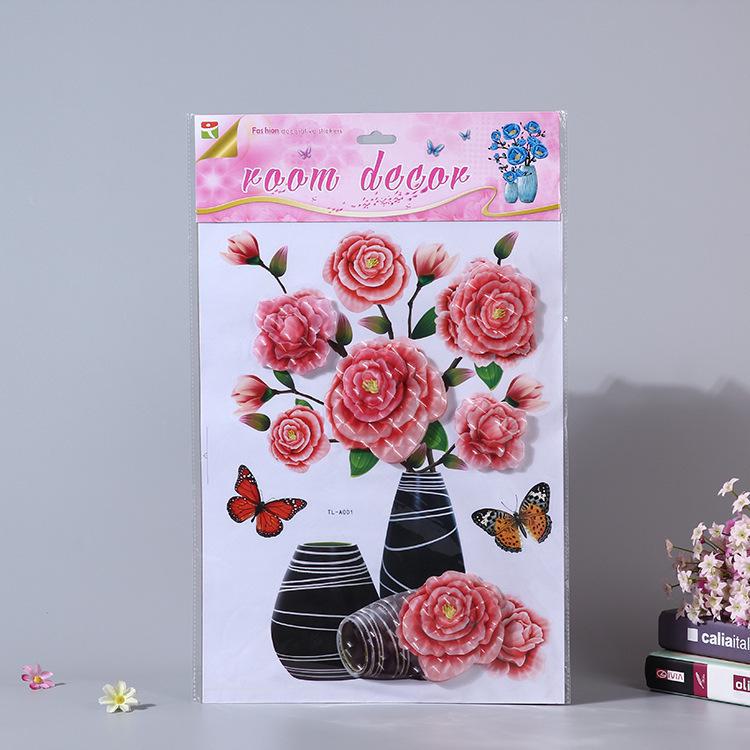 3D Vase Simulation Wandaufkleber: Selbstklebendes Dekor für Wohnzimmer, Schlafzimmer, Glastüren, Kühlschränke und Schränke. TL-A001