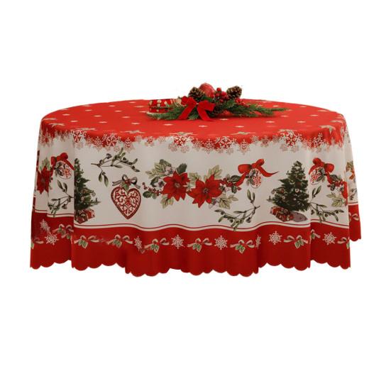 Weihnachtsrunde Tischdecke Winter Stechpalme Schneemann Tischdecke Dekorative Tischdecke Stoff für Drinnen Draußen Feiertagsparty Esstischdeko 140cm E