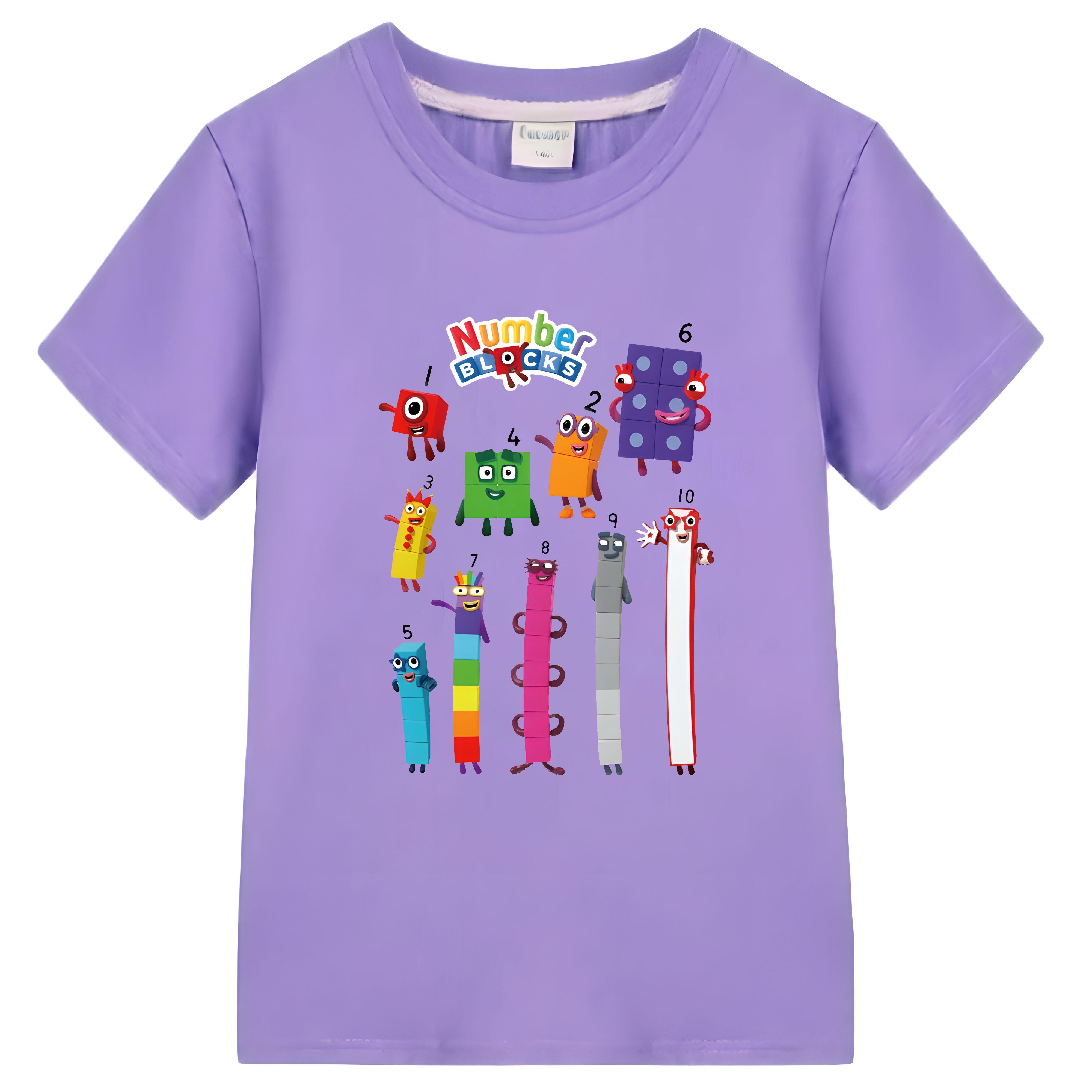 Pädagogische gefüllte Zahlenblöcke Zahlenblöcke Kinder Freizeit T-Shirt Jungen Baumwoll T-Shirts Mädchen Kurzarm Tops y2k Kinderkleidung T-Shirt für Kinder 130 violett