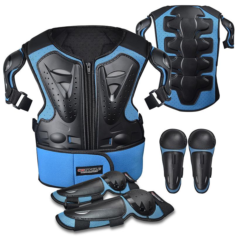 Kinder-Brustschutz, Dirt Bike Motocross-Schutzpanzer, Jugend-Fahrrad-Weste, Ganzkörper-Rücken-Wirbelsäulen-Rüstung, Schutzausrüstung One Size blau