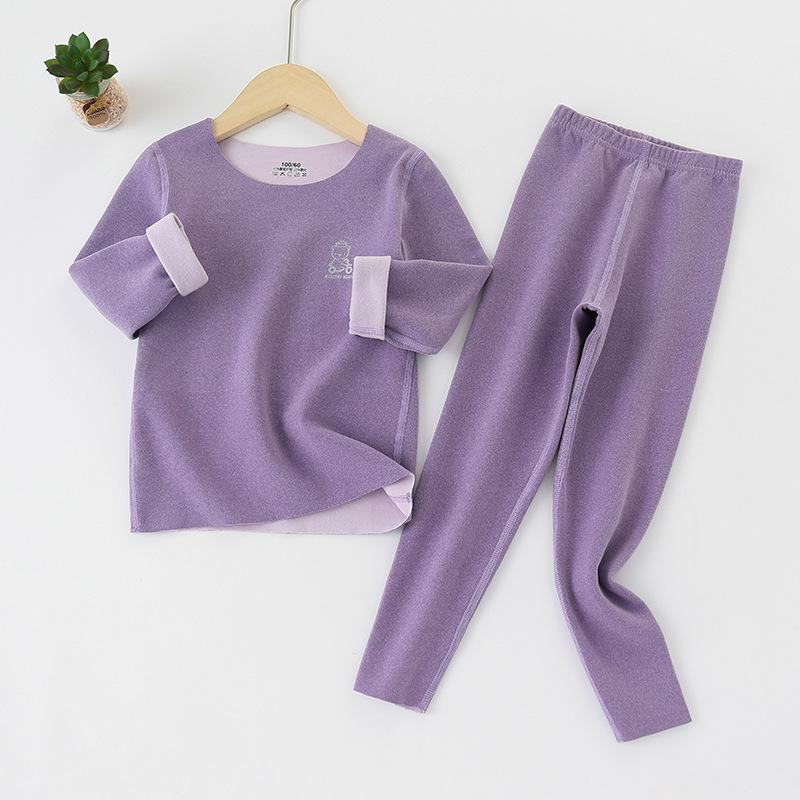 Winter-Thermo-Unterwäsche-Set für Kinder, Kation, warm, gemütlich, weich, für Teenager, Jungen und Mädchen, Unterwäsche-Set, lange Unterhosen, solide Kinder-Thermokleidung 100cm violett