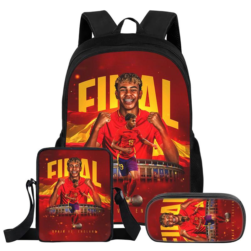 3-teiliges Set Rucksack L-Lamin Yamal Kinder Schüler Schule Fußballstar Rucksack Bestes Geschenk Umhängetasche Federmäppchen Schultasche red