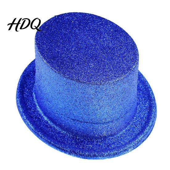 Modische Kostüm-Requisiten für Laufstege Glänzende Zylinder Glitzerhut Erwachsene Kinder Bunter Zaubererhut Viktorianisches Kostüm Weihnachten Leichter Fedora dunkelblaue